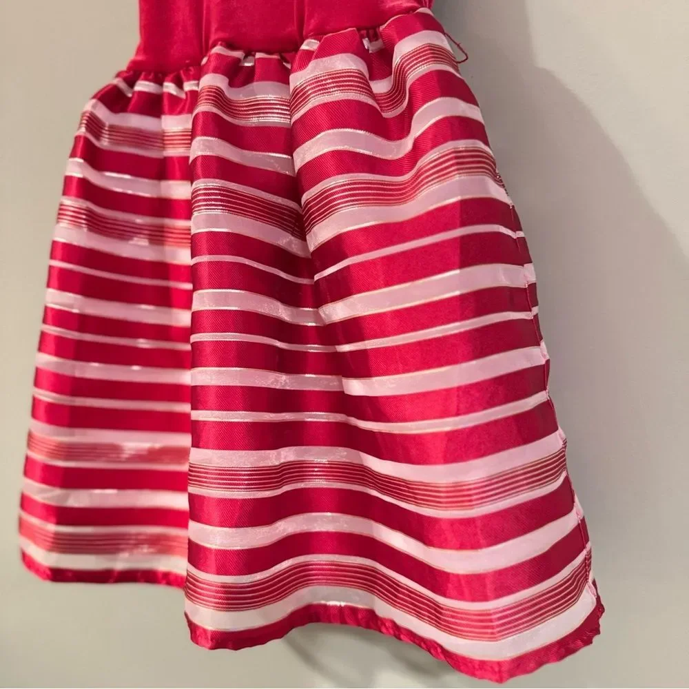 Childrens Place Red Velvet Striped Holiday Tutu Dress S 5-6 Sparkly Christmas EC